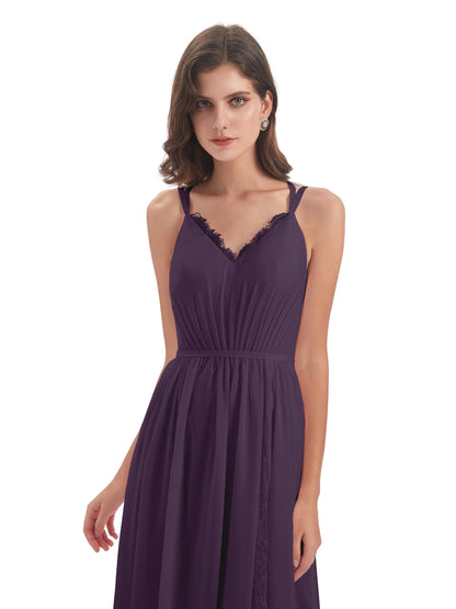 Nathalia Floor Length V-neck Chiffon Bridesmaid Dresses