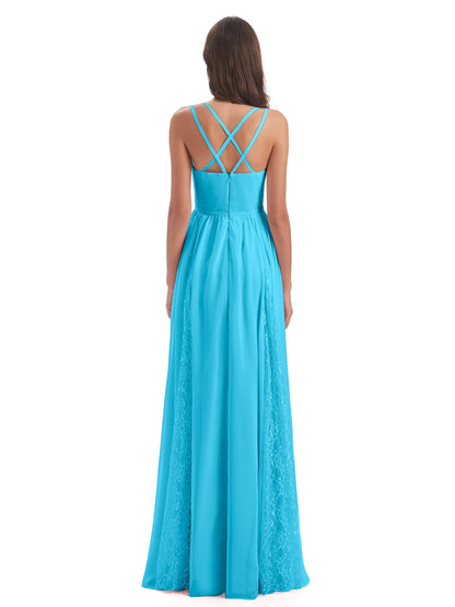 Nathalia Floor Length V-neck Chiffon Bridesmaid Dresses