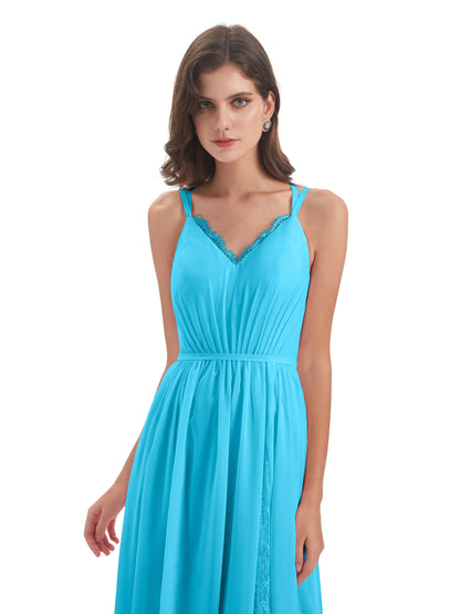 Nathalia Floor Length V-neck Chiffon Bridesmaid Dresses