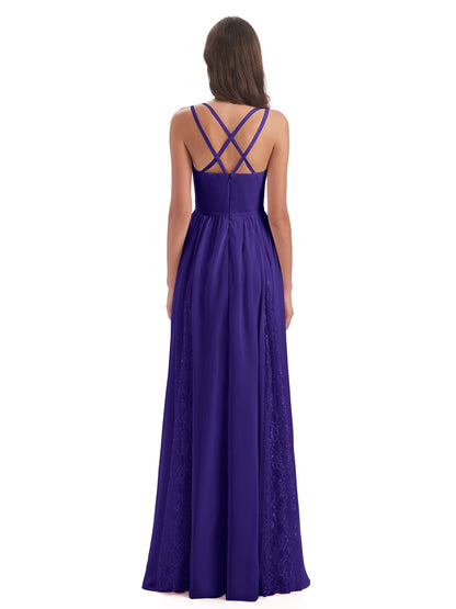Nathalia Floor Length V-neck Chiffon Bridesmaid Dresses