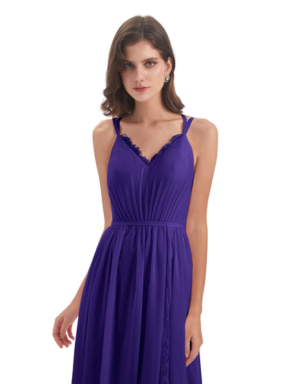 Nathalia Floor Length V-neck Chiffon Bridesmaid Dresses