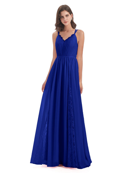Nathalia Floor Length V-neck Chiffon Bridesmaid Dresses