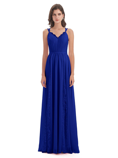 Nathalia Floor Length V-neck Chiffon Bridesmaid Dresses