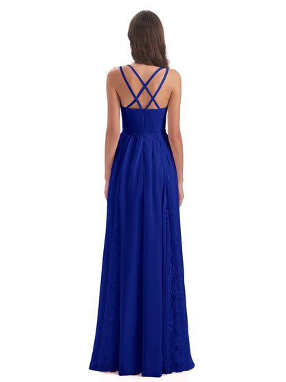 Nathalia Floor Length V-neck Chiffon Bridesmaid Dresses