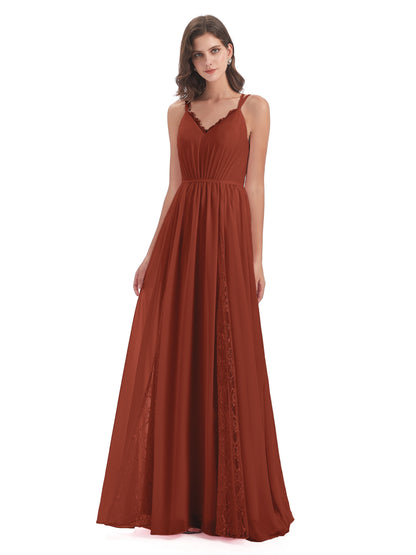 Nathalia Floor Length V-neck Chiffon Bridesmaid Dresses