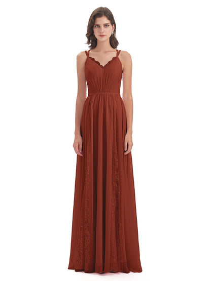 Nathalia Floor Length V-neck Chiffon Bridesmaid Dresses