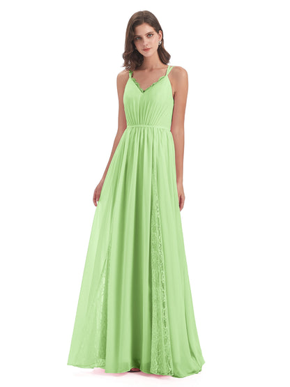 Nathalia Floor Length V-neck Chiffon Bridesmaid Dresses