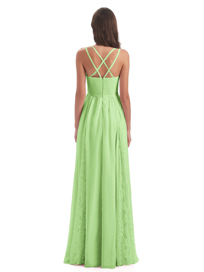 Nathalia Floor Length V-neck Chiffon Bridesmaid Dresses