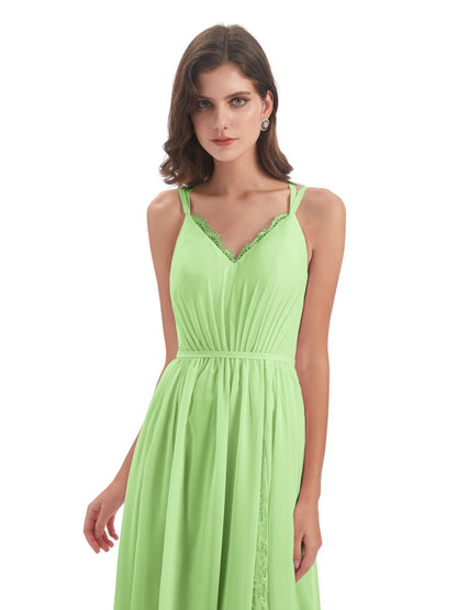 Nathalia Floor Length V-neck Chiffon Bridesmaid Dresses