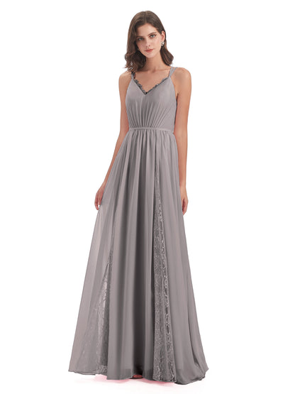 Nathalia Floor Length V-neck Chiffon Bridesmaid Dresses