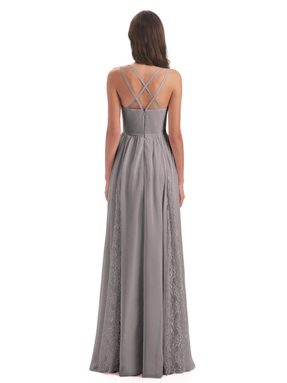Nathalia Floor Length V-neck Chiffon Bridesmaid Dresses