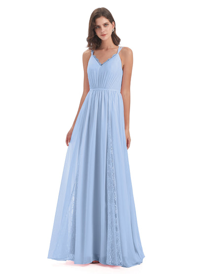 Nathalia Floor Length V-neck Chiffon Bridesmaid Dresses