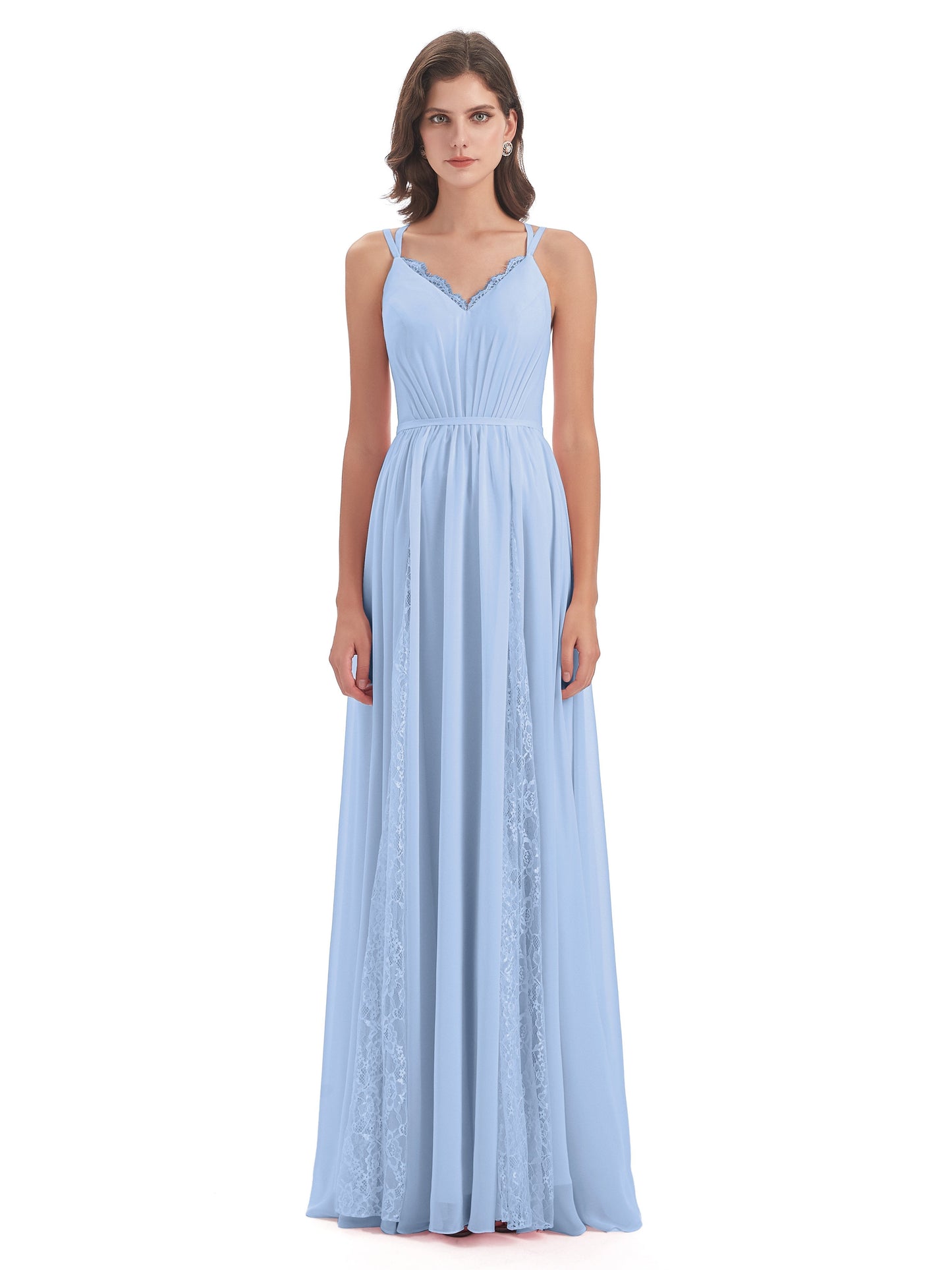Nathalia Floor Length V-neck Chiffon Bridesmaid Dresses