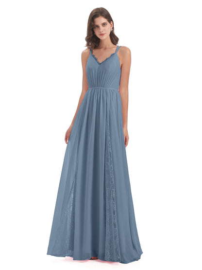 Nathalia Floor Length V-neck Chiffon Bridesmaid Dresses