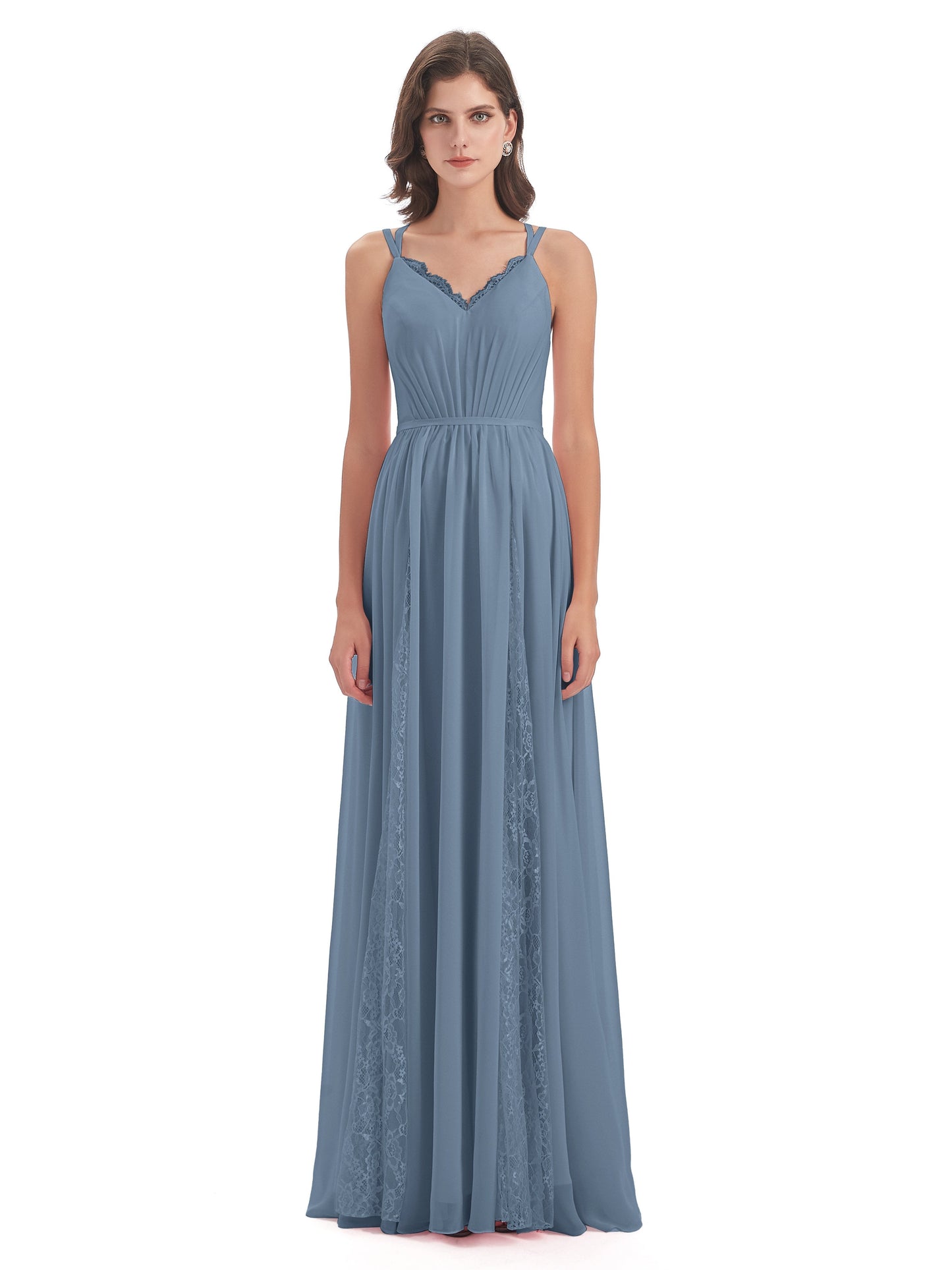 Nathalia Floor Length V-neck Chiffon Bridesmaid Dresses