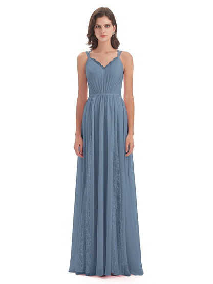 Nathalia Floor Length V-neck Chiffon Bridesmaid Dresses