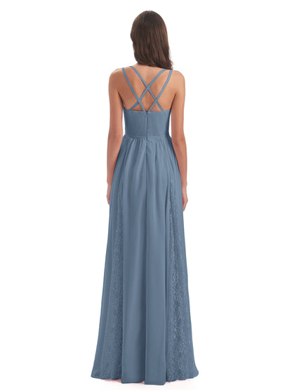 Nathalia Floor Length V-neck Chiffon Bridesmaid Dresses