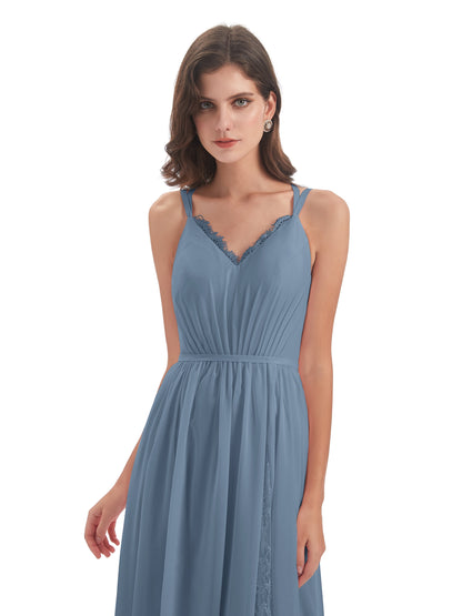 Nathalia Floor Length V-neck Chiffon Bridesmaid Dresses