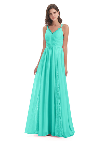 Nathalia Floor Length V-neck Chiffon Bridesmaid Dresses