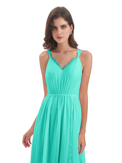 Nathalia Floor Length V-neck Chiffon Bridesmaid Dresses