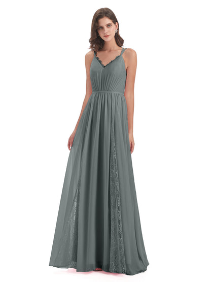 Nathalia Floor Length V-neck Chiffon Bridesmaid Dresses