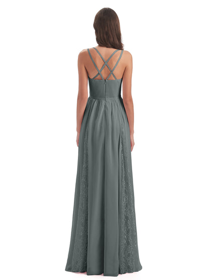 Nathalia Floor Length V-neck Chiffon Bridesmaid Dresses