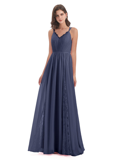 Nathalia Floor Length V-neck Chiffon Bridesmaid Dresses