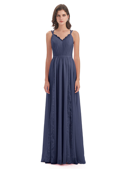 Nathalia Floor Length V-neck Chiffon Bridesmaid Dresses
