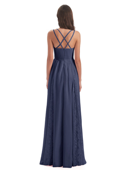 Nathalia Floor Length V-neck Chiffon Bridesmaid Dresses