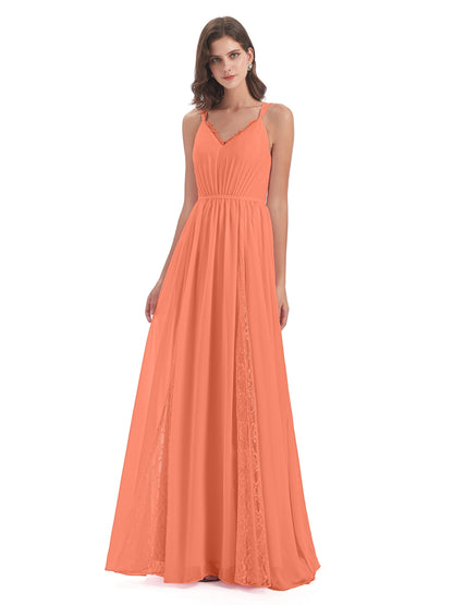 Nathalia Floor Length V-neck Chiffon Bridesmaid Dresses