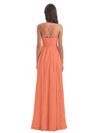 Nathalia Floor Length V-neck Chiffon Bridesmaid Dresses