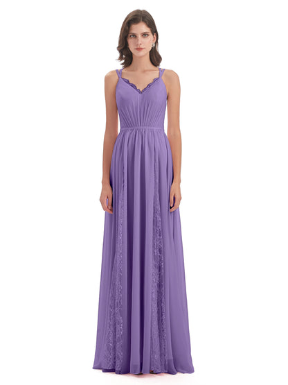 Nathalia Floor Length V-neck Chiffon Bridesmaid Dresses