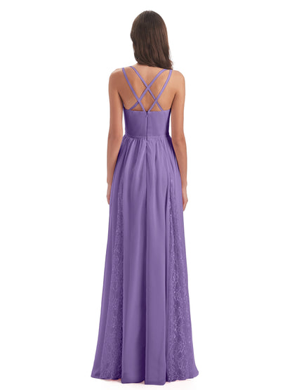 Nathalia Floor Length V-neck Chiffon Bridesmaid Dresses