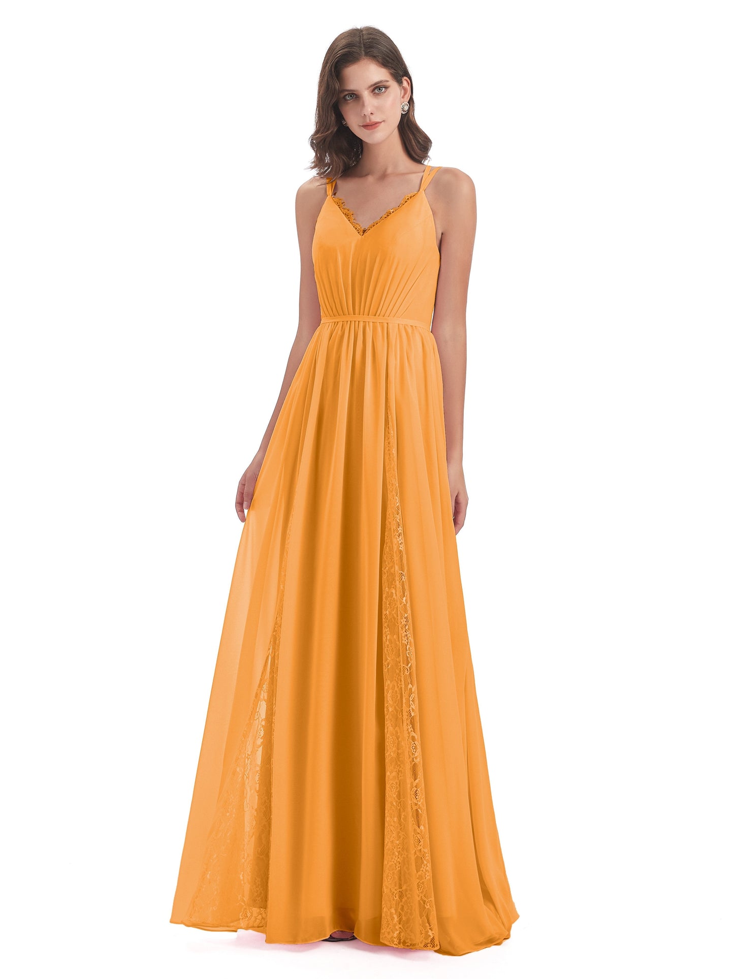 Nathalia Floor Length V-neck Chiffon Bridesmaid Dresses