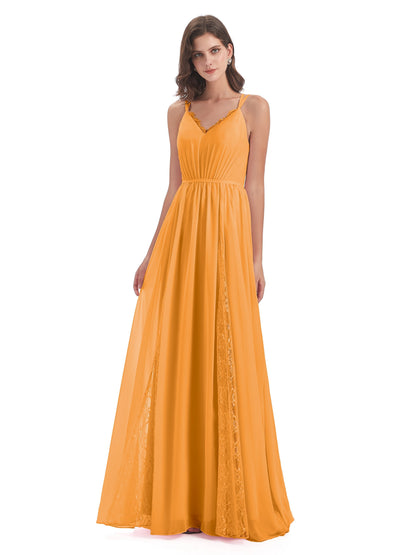 Nathalia Floor Length V-neck Chiffon Bridesmaid Dresses