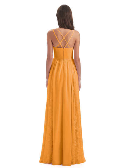 Nathalia Floor Length V-neck Chiffon Bridesmaid Dresses