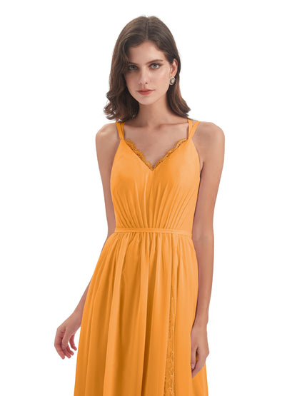 Nathalia Floor Length V-neck Chiffon Bridesmaid Dresses