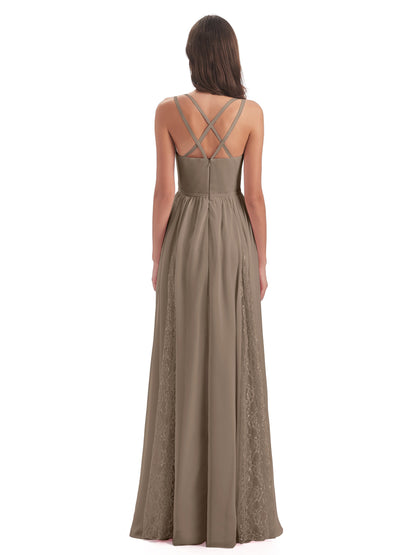 Nathalia Floor Length V-neck Chiffon Bridesmaid Dresses