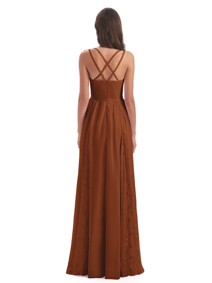 Nathalia Floor Length V-neck Chiffon Bridesmaid Dresses