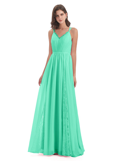 Nathalia Floor Length V-neck Chiffon Bridesmaid Dresses