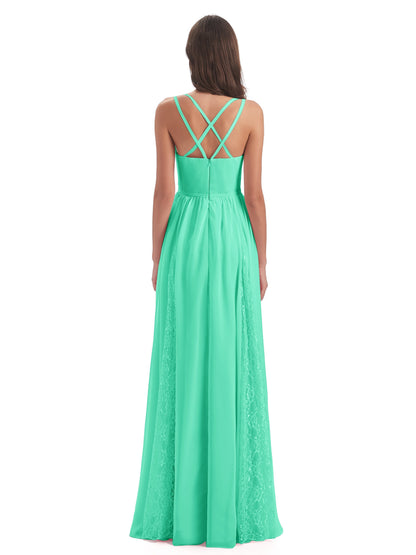 Nathalia Floor Length V-neck Chiffon Bridesmaid Dresses