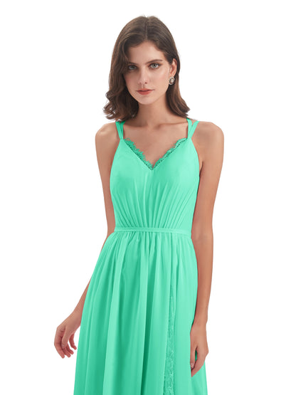 Nathalia Floor Length V-neck Chiffon Bridesmaid Dresses
