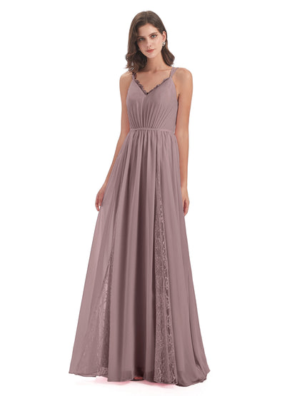 Nathalia Floor Length V-neck Chiffon Bridesmaid Dresses