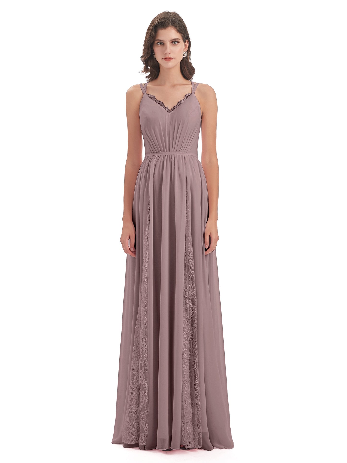Nathalia Floor Length V-neck Chiffon Bridesmaid Dresses