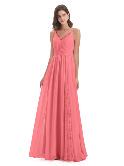 Nathalia Floor Length V-neck Chiffon Bridesmaid Dresses