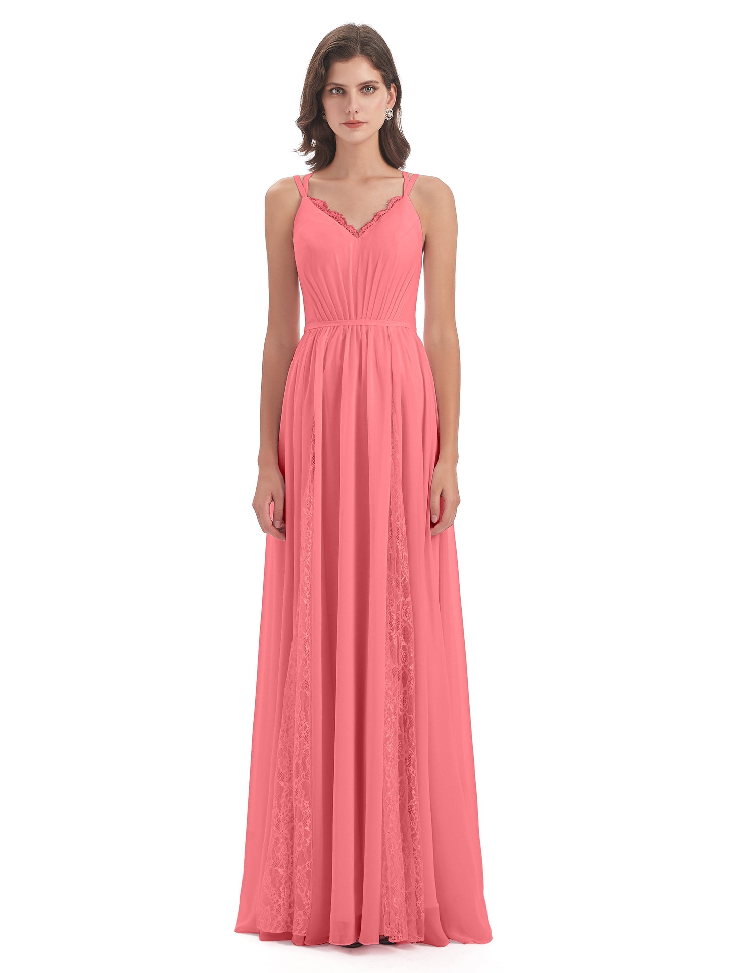 Nathalia Floor Length V-neck Chiffon Bridesmaid Dresses