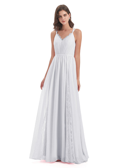 Nathalia Floor Length V-neck Chiffon Bridesmaid Dresses