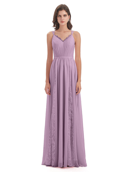 Nathalia Floor Length V-neck Chiffon Bridesmaid Dresses