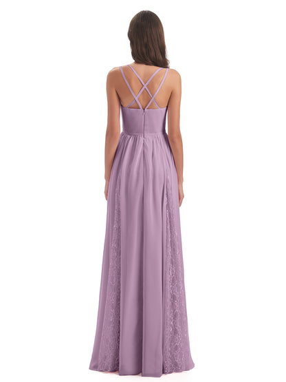 Nathalia Floor Length V-neck Chiffon Bridesmaid Dresses