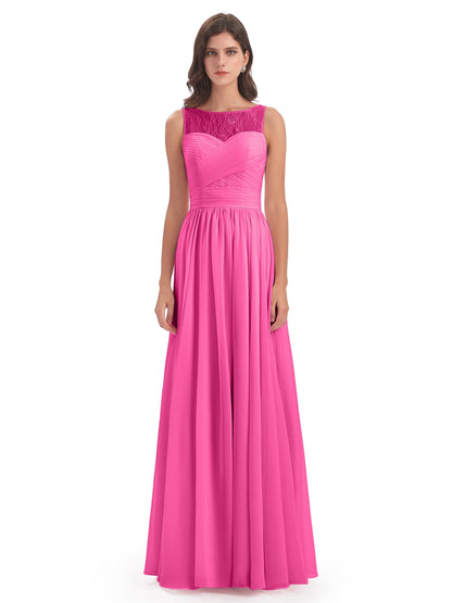 Naya Floor Length Illusion Lace Bridesmaid Dresses